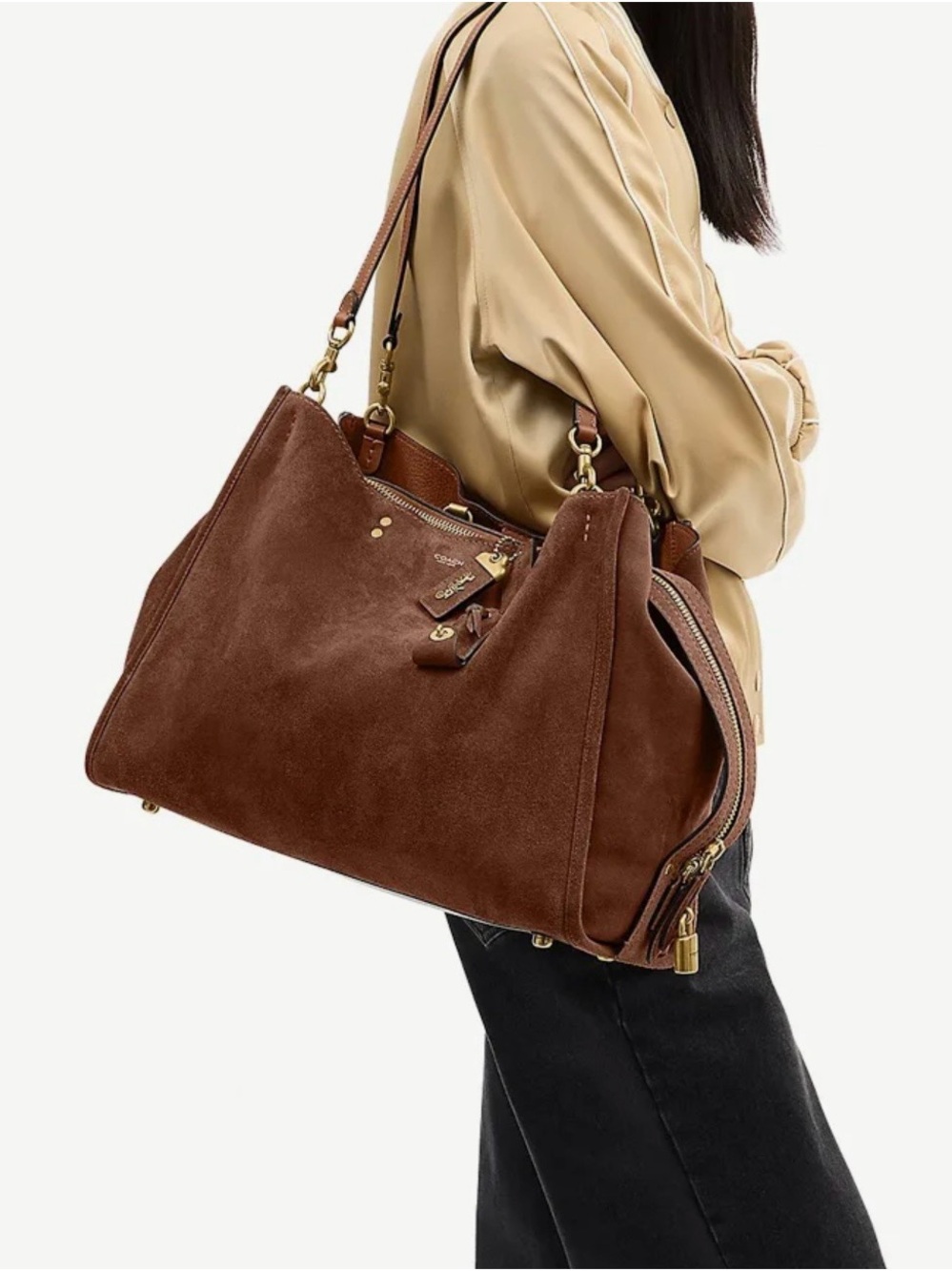 Coach Warm Brown Suede Rouge 40 with Gold Hardware NWT - Picture 6 of 10
